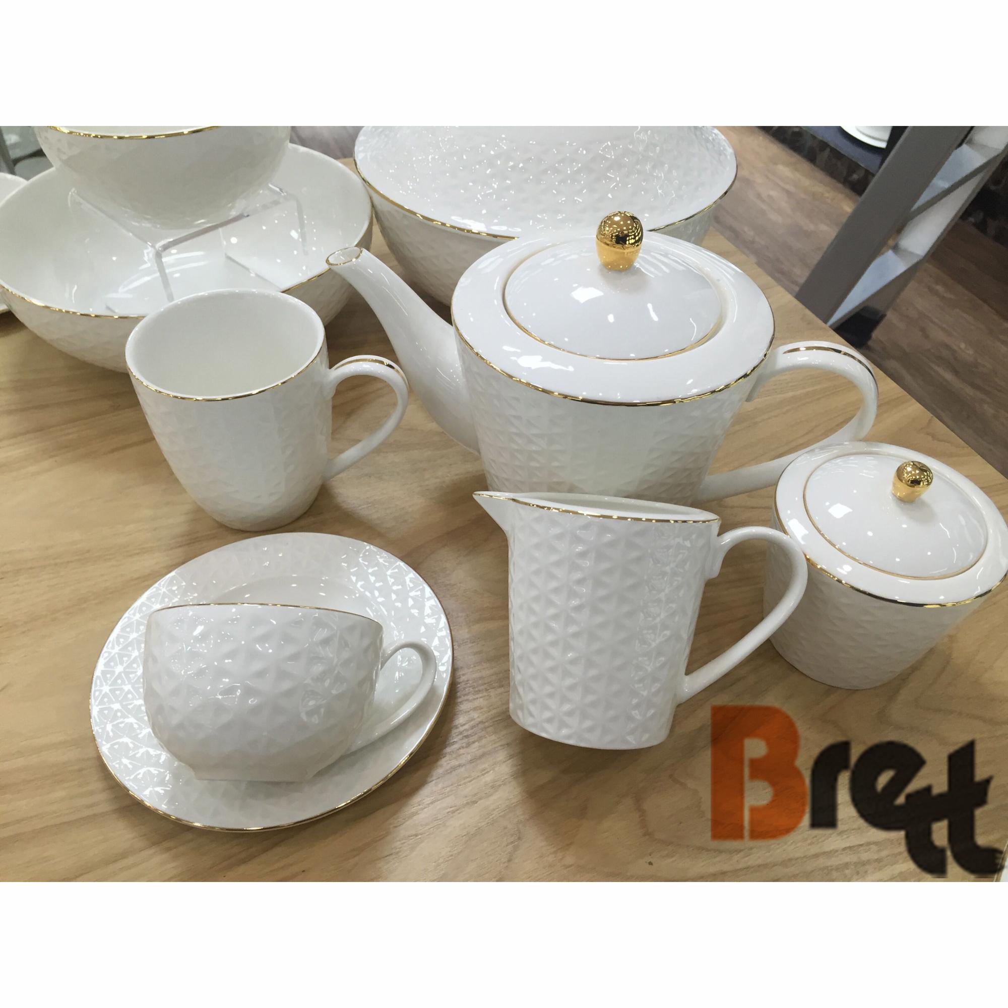 Turka ora borda porcelana vespermanĝa aranĝo tablotablo por geedziĝo 11