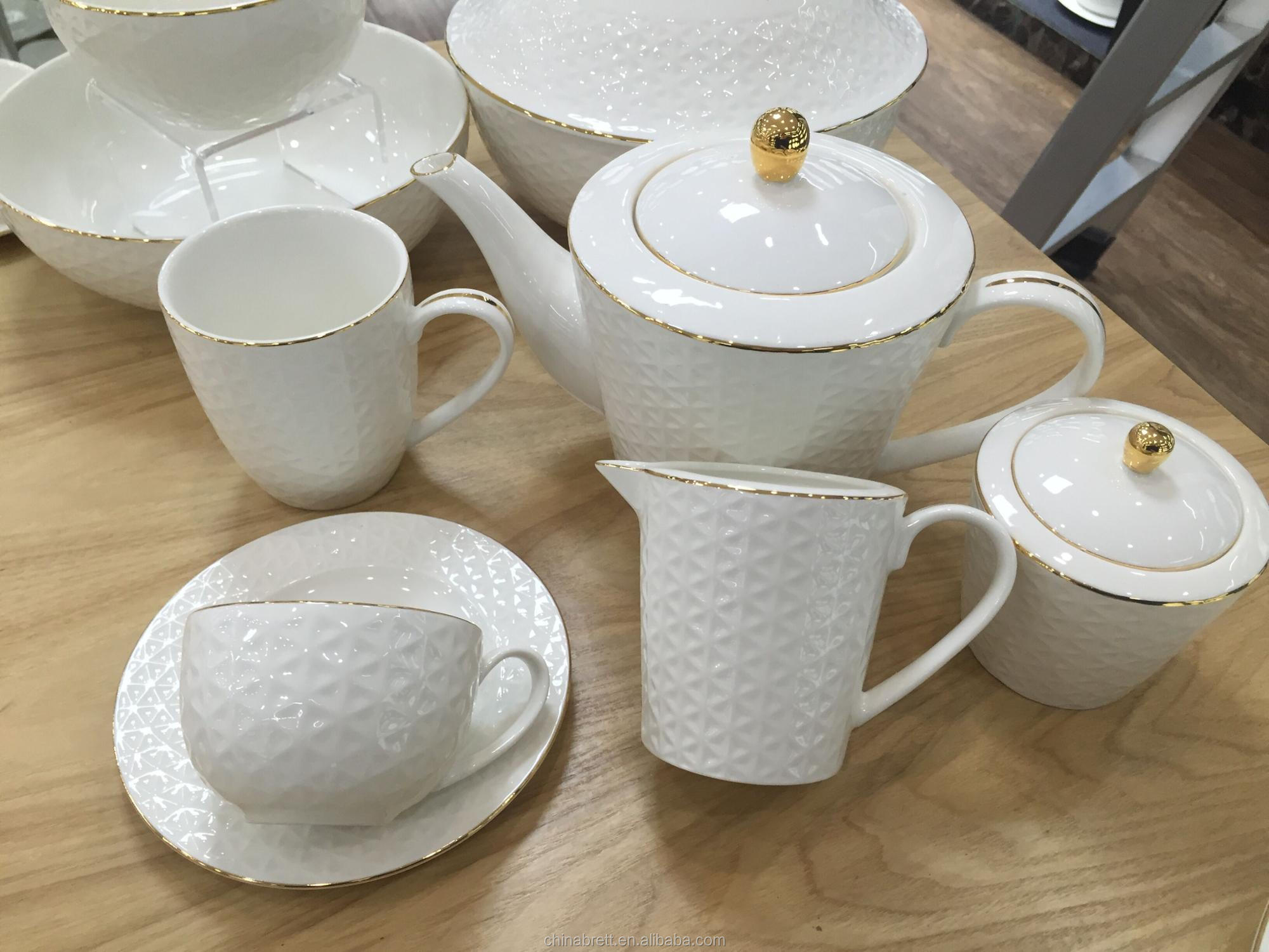 Turka ora borda porcelana vespermanĝa aranĝo tablotablo por geedziĝo 5