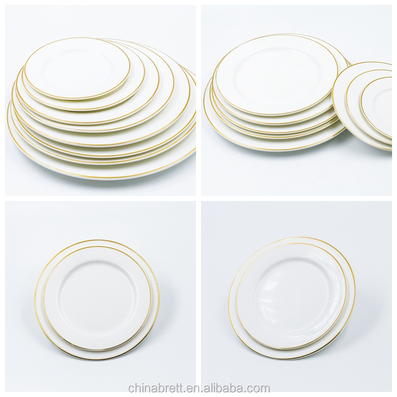 Nova Osto China Gold Rim Catering Vespermanĝaj Platoj por Geedziĝoj Platoj Restoracio Ceramika Vespermanĝo 13