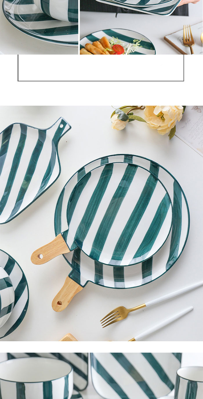 Serie de franjas verdes Nordic Pinted Hand Pinted Ceramicware Chino y Western Plate Juego de placas Color Dinenrware de porcelana 19