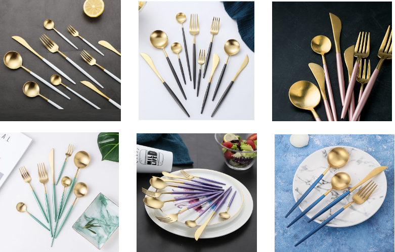 Chinabrett - tablotukoj markoj longaj teniloj vespermanĝaj forkoj nomoj de tranĉaj aroj neoksideblaj ŝtalaj oraj tranĉaĵoj 9