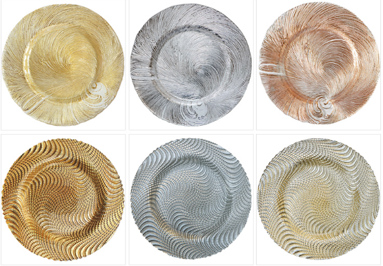 Chinabrett - nova dezajno verda tablotuko reĝa ora bordero tegita vitra ŝarĝilo sub plato vitra ŝargilo1 10