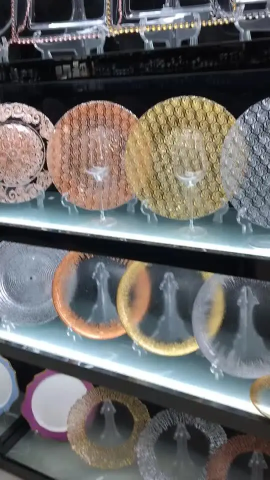 広州の食器33cmのゴールドガラス充電器プレートのためのウェディングパーティー 1