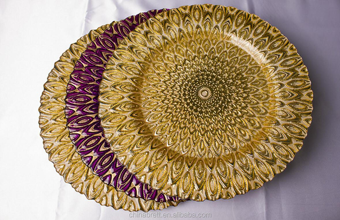 Guangzhou Tableware 33cm Ora Vitra Ŝargilo -Plato por Geedziĝa Festo 8