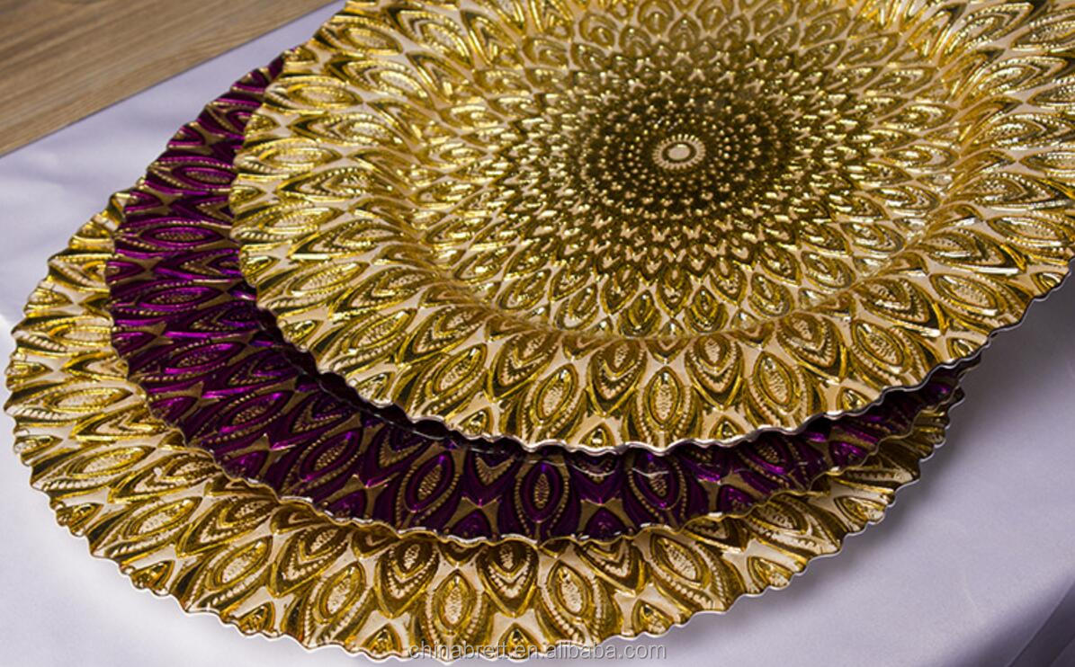 Guangzhou Tableware 33cm Ora Vitra Ŝargilo -Plato por Geedziĝa Festo 16