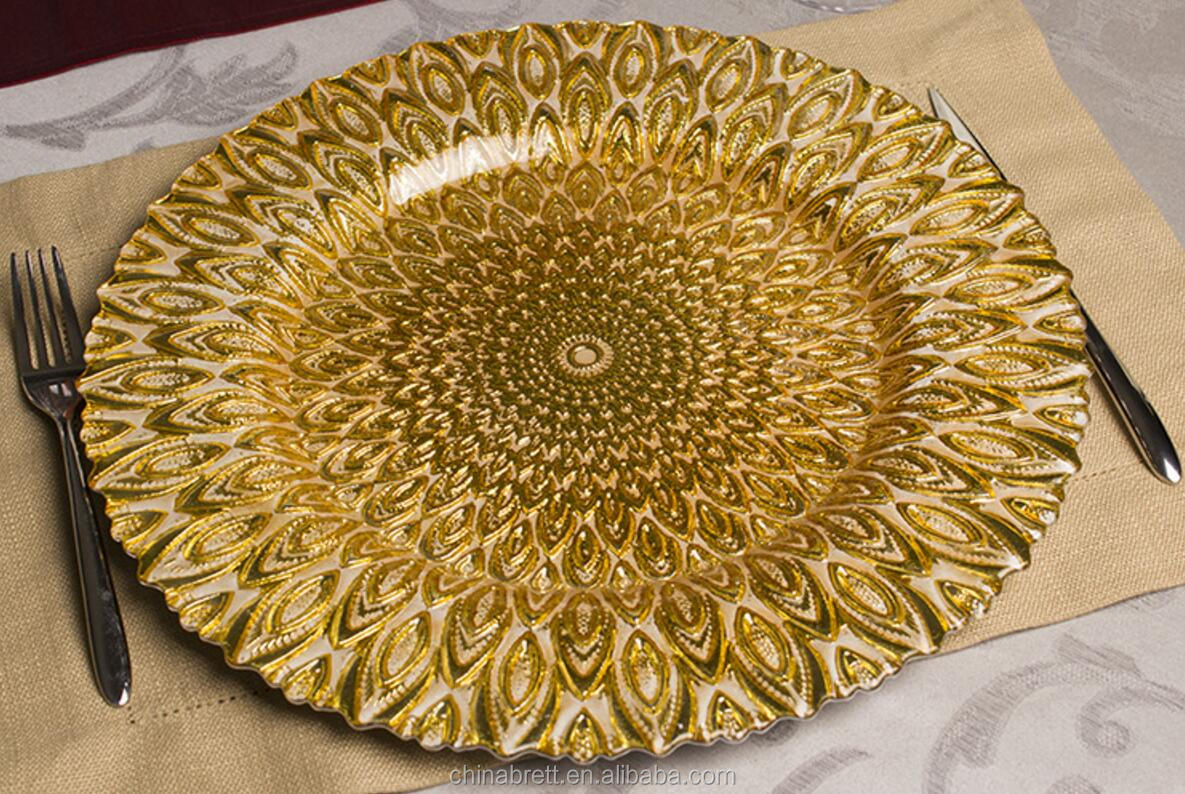 Guangzhou Tableware 33cm Ora Vitra Ŝargilo -Plato por Geedziĝa Festo 10