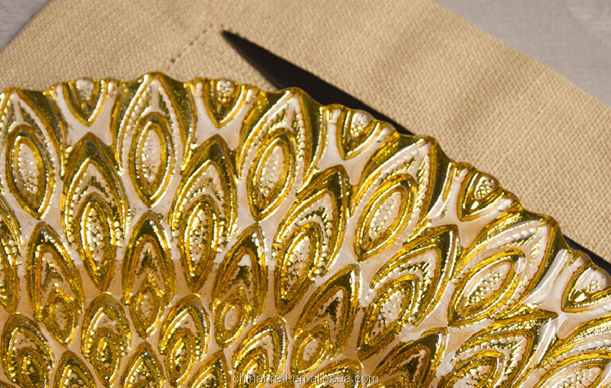 Guangzhou Tableware 33cm Ora Vitra Ŝargilo -Plato por Geedziĝa Festo 12