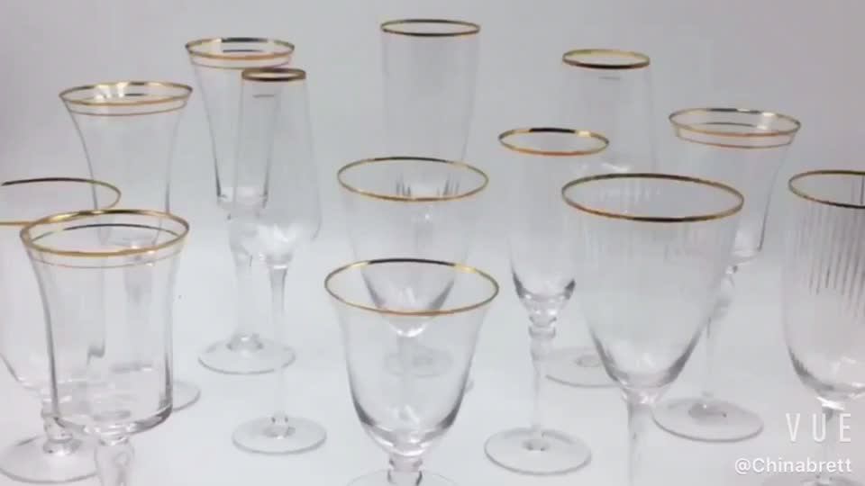 Guangzhou Hochzeit Glasswarenmarken Kristall Gold Rim Weinglas Stammware 1