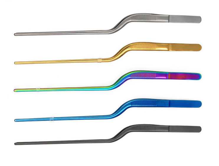 Plilongigitaj rektaj pintaj kurbaj pinĉiloj por manĝaĵaj iloj arĝentaj neoksideblaj ŝtalaj pinĉiloj 3