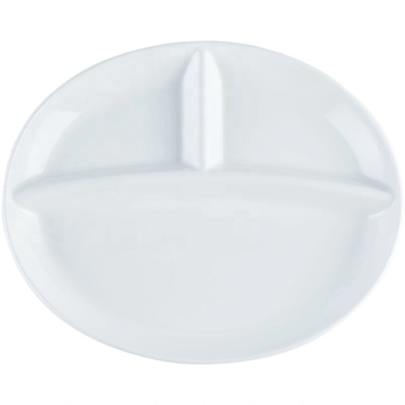 Ceramic separated pure white fast food hotel children's split breakfast tray support custom logo  1