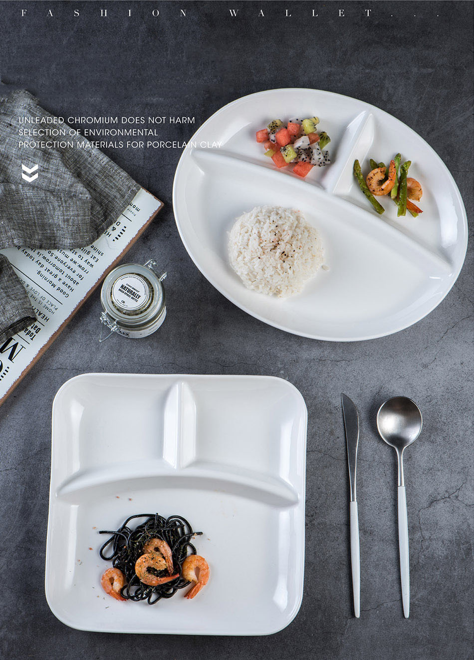 Keramik getrennt reine weiße Fast -Food -Hotel Kinder geteiltes Frühstücksschalen Support Custom Logo 12