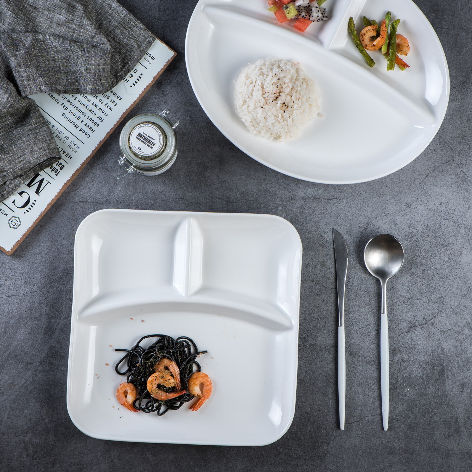 Keramik getrennt reine weiße Fast -Food -Hotel Kinder geteiltes Frühstücksschalen Support Custom Logo 10