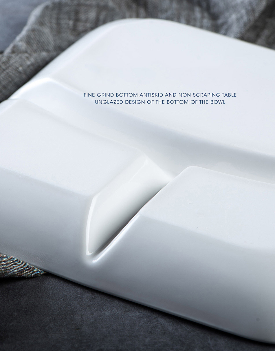 Keramik getrennt reine weiße Fast -Food -Hotel Kinder geteiltes Frühstücksschalen Support Custom Logo 24