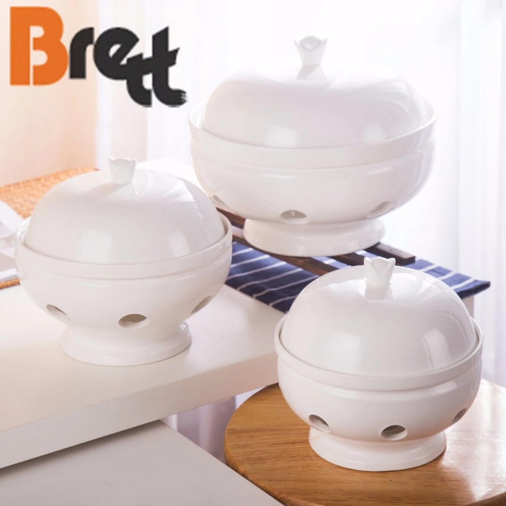 CHINABRETT - Hotel Supplies Crokery Items Round Soup Pot With Warm Candle Stand White porcelain dinnerware 1