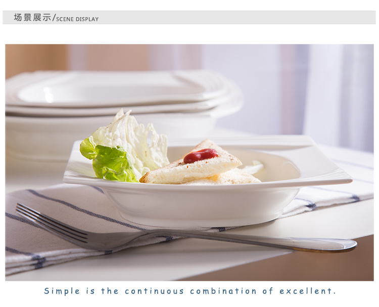 Chinabrett - Restaurant Microwave Safer Porzellan quadratischer Teller Pasta -Teller weißes Porzellan -Geschirr 17