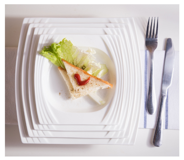 Chinabrett - Restaurant Microwave Safer Porzellan quadratischer Teller Pasta -Teller weißes Porzellan -Geschirr 9