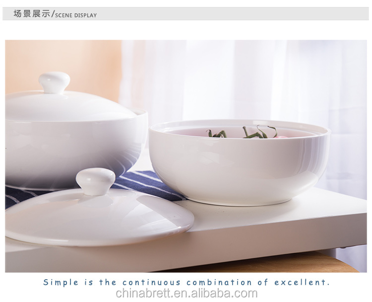 Grote keramische serveerscholenkommen witte mengkom met deksel 22