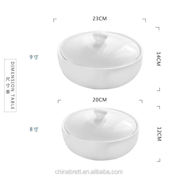 Grote keramische serveerscholenkommen witte mengkom met deksel 18