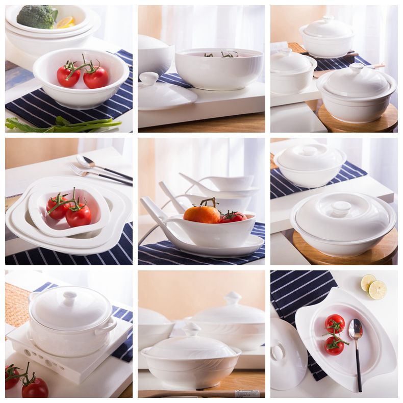 Chinabrett - nagykereskedelmi vacsorare fehér kerámia leves tureen fedélfehér porcelán étkészletekkel 28
