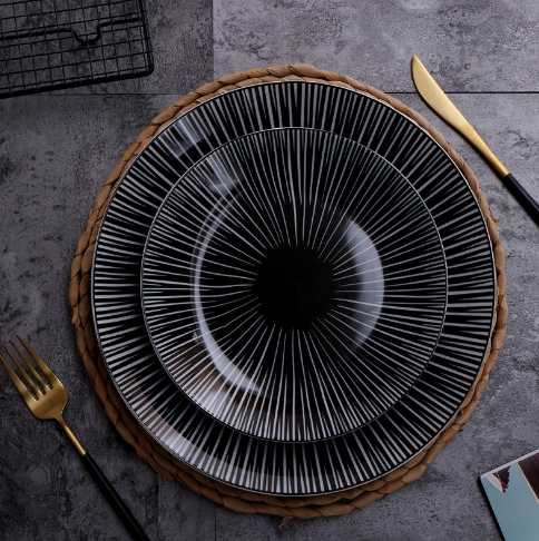 Еўрапейскі стыль чорная керамічная пласціна для вячэры Залаты абадок паўночны рэстаран талер1 8