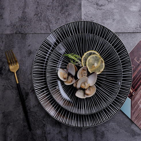 Еўрапейскі стыль чорная керамічная пласціна для вячэры Залаты абадок паўночны рэстаран талер1 10