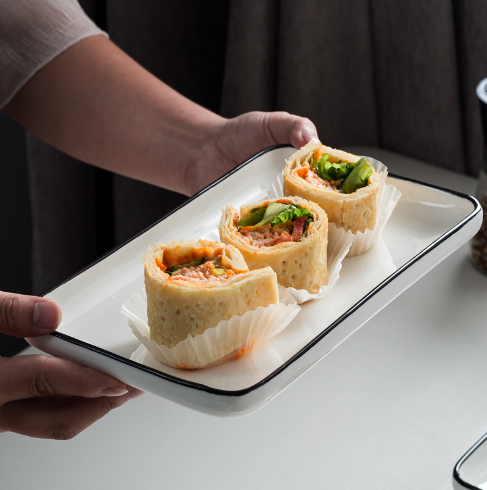 European Style Black Ceramic Dinner Plate Gold Rim 8 10 Nordic Restaurant Plates Steak Plate1 8