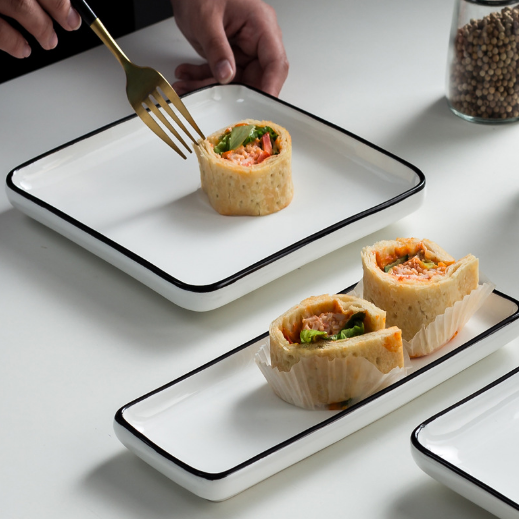 European Style Black Ceramic Dinner Plate Gold Rim 8 10 Nordic Restaurant Plates Steak Plate1 12