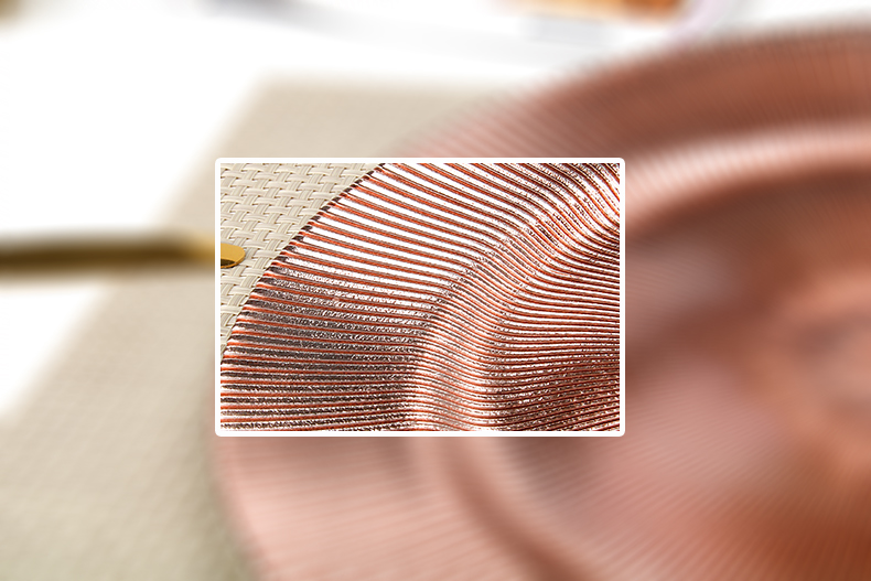 Chinabrett - Tabla Merkato en Guangzhou Rose Gold Plated Glass Charger Plates Geedziĝa Vitra Ŝargilo -Plato 16
