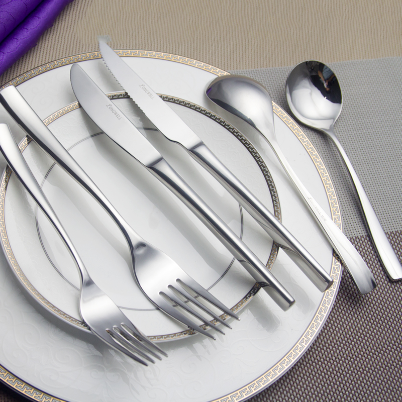 Chinabrett - Geedziĝa plata vespermanĝo forko tranĉilo kulero ora arĝenta tuko kun blanka tenilo bufedo/kuireja akcesoraĵo1 11