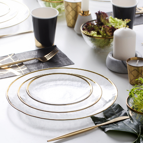 Chinabrett - European style Nigrum Ceramic Prandium Plate Aurum Rim VIII X Nordic Plates CARNIS laminam speculum patina laminam1 12