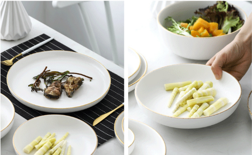 CHINABRETT - क्रिएटिव पेंटेड गोल्ड व्हाइट पोर्सिलेन डिश सिरेमिक वेस्टर्न डिश स्टेक डिश गोल्ड रिम पोर्सिलेन डिनरवेयर 13