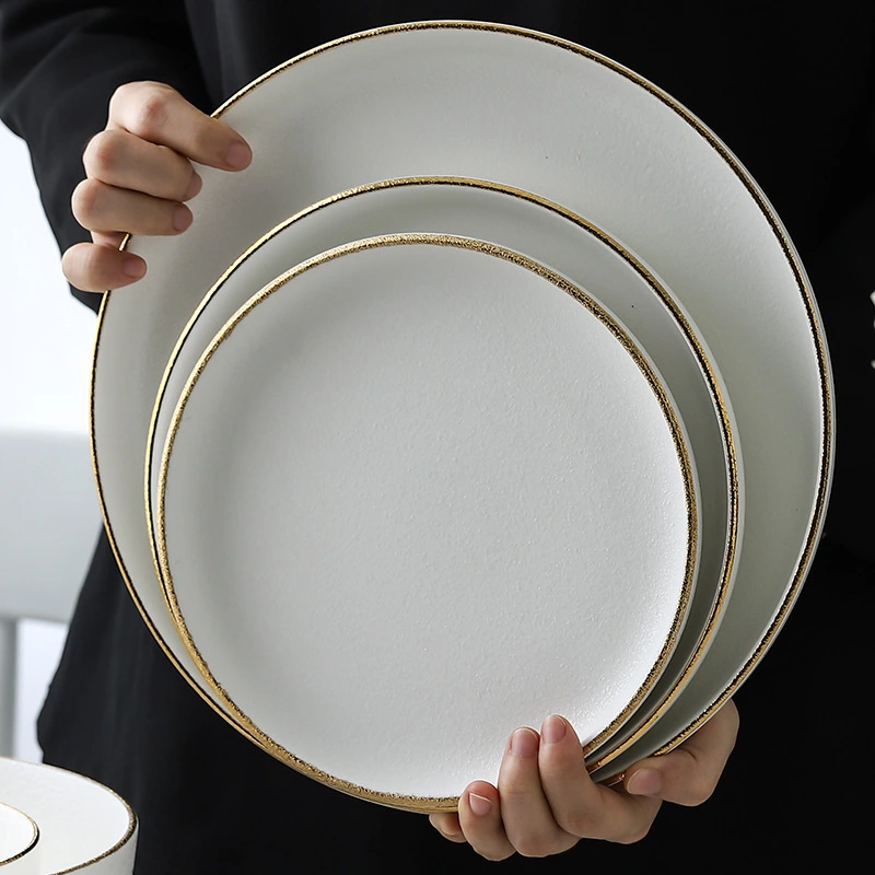 Chinabrett - Deheb Kreattiv miżbugħ White Porcelain Porċellana Punent Punent Dish Deheb Rim Porcelain Dinnerware 1
