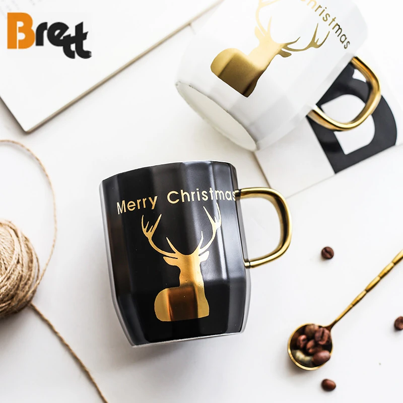 Chinabrett -2018クリスマスギフトセラミックブラックコーヒーカップマグカップアマゾンサプライヤーコーヒーカップ用のゴールデンディア 1
