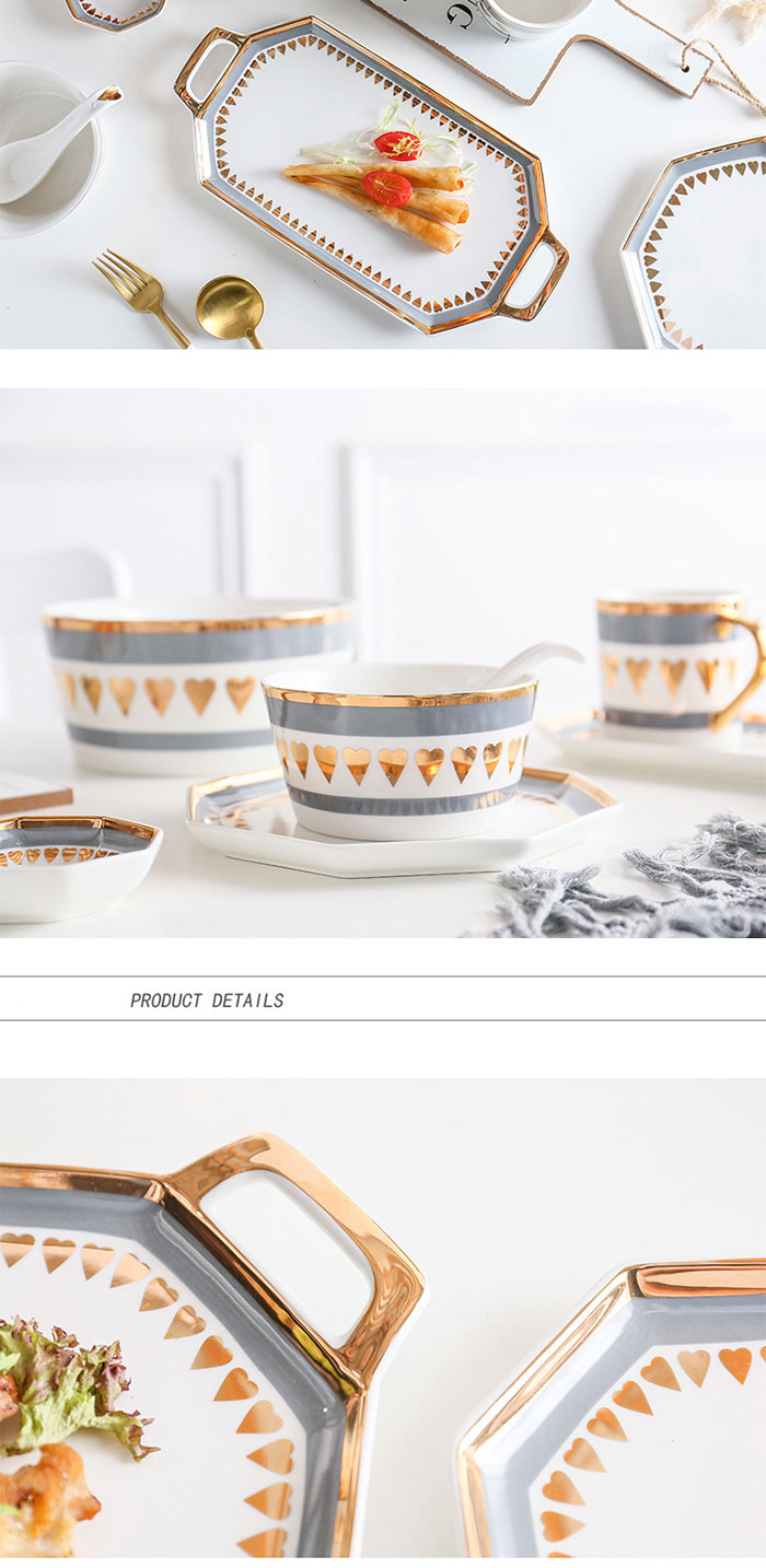 CHINABRETT -  gold rim octagonal porcelain tableware set dinnerware dishes plates Color porcelain dinenrware 23