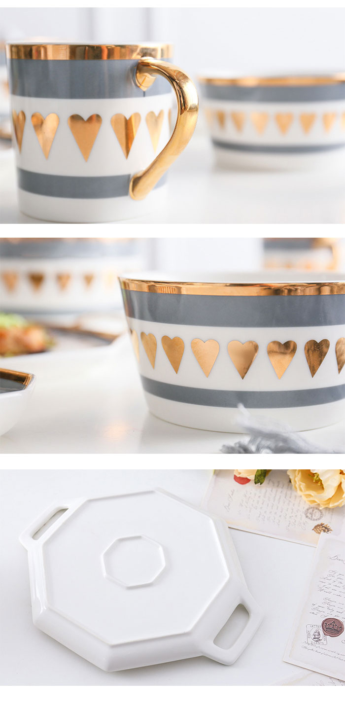 CHINABRETT -  gold rim octagonal porcelain tableware set dinnerware dishes plates Color porcelain dinenrware 25