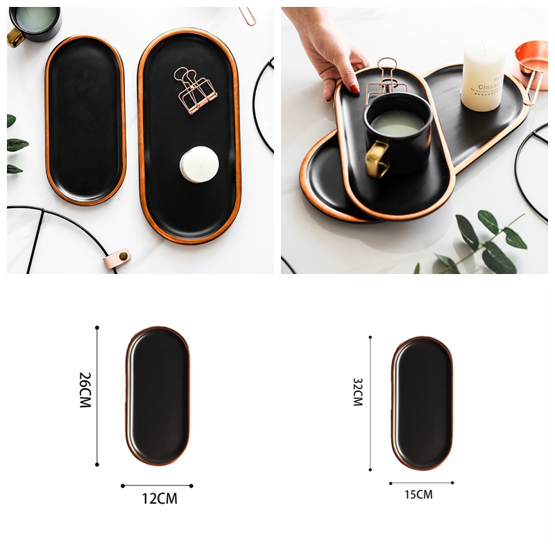 China Brett - Ceramiczny czarny prostokątny talerz obiadowy Talerz restauracyjny z Złotym Kolorem Porcelanowym zastawy stołowe 12