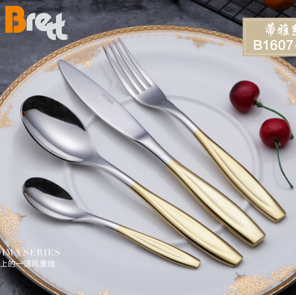 CHINABRETT - An tSín Barr Deich dtáirgí Díolacháin Cruach dhosmálta Flatware 72pcs scortha Socraigh sceanra óir cruach dhosmálta 1