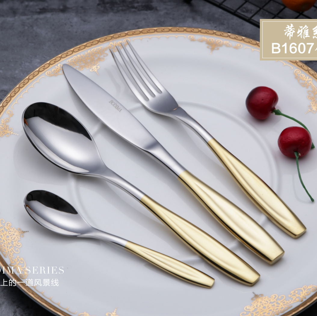 Chinabrett - China Top Sepuluh Produk Jualan Keluli Tahan Karat Flatware 72pcs Set Cutlery Stainless Steel Gold Cutlery 5