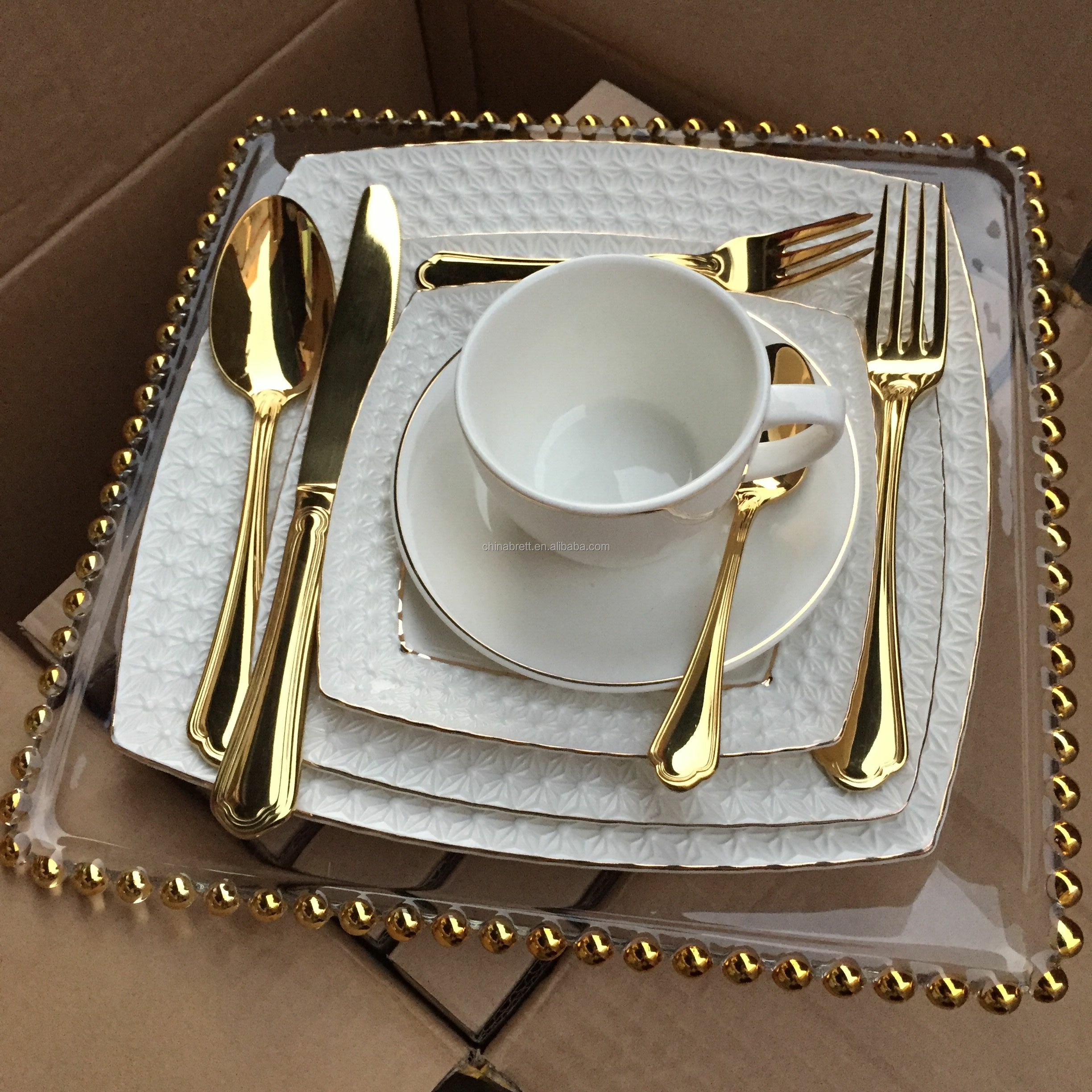 Guangzhou Provizanto Geedziĝa Flatware Cutlery Set Gold 14