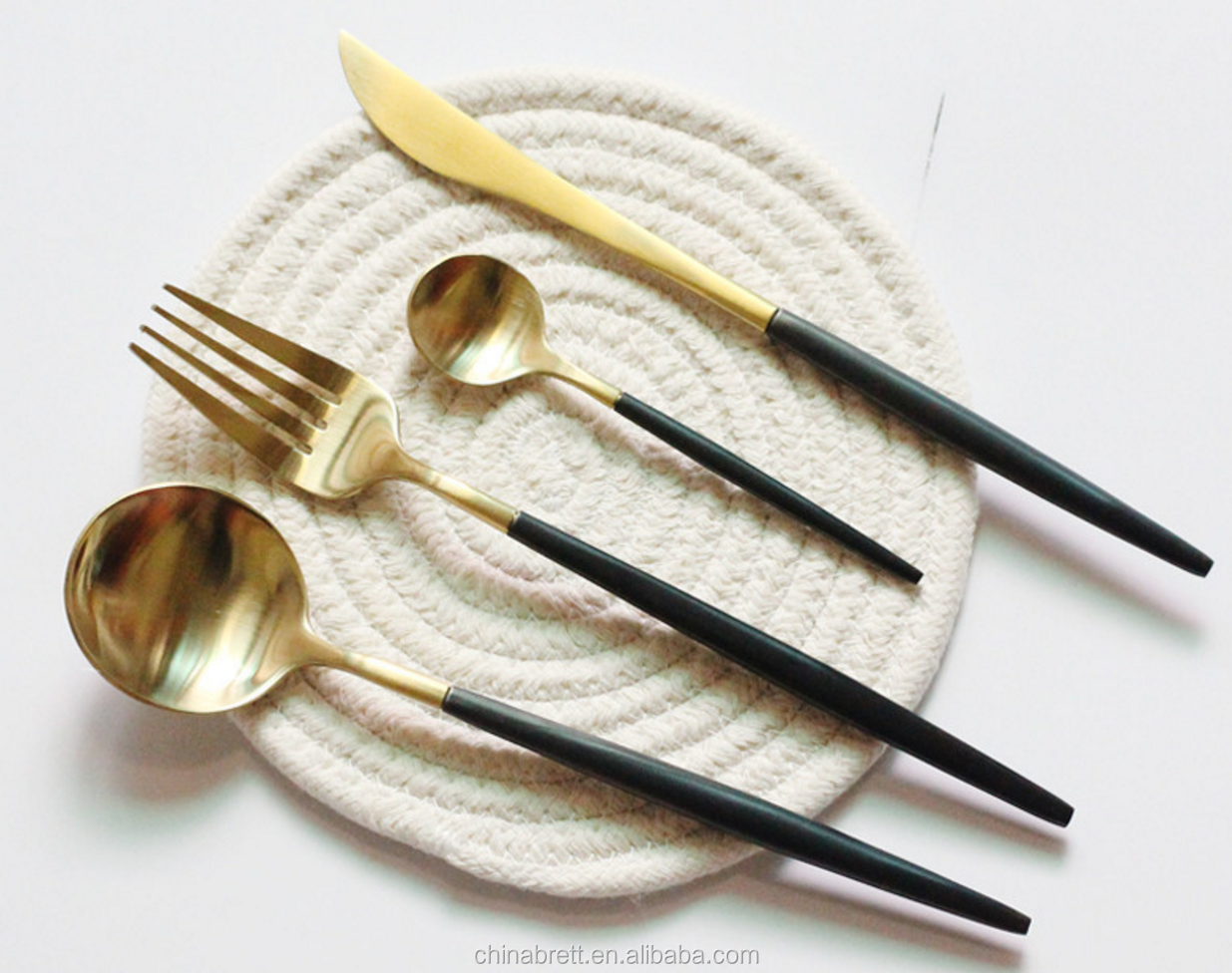 Chinabrett - Western 18/10 Nerezové stříbrné a zlaté příbory s bílou rukojetí z nerezové oceli zlaté příbory 15