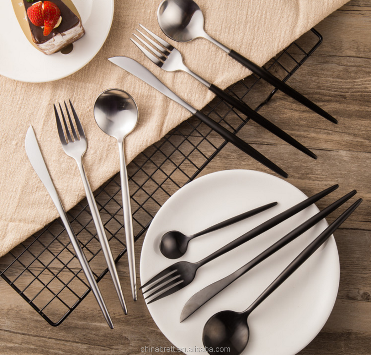 Chinabrett - Western 18/10 Nerezové stříbrné a zlaté příbory s bílou rukojetí z nerezové oceli zlaté příbory 13