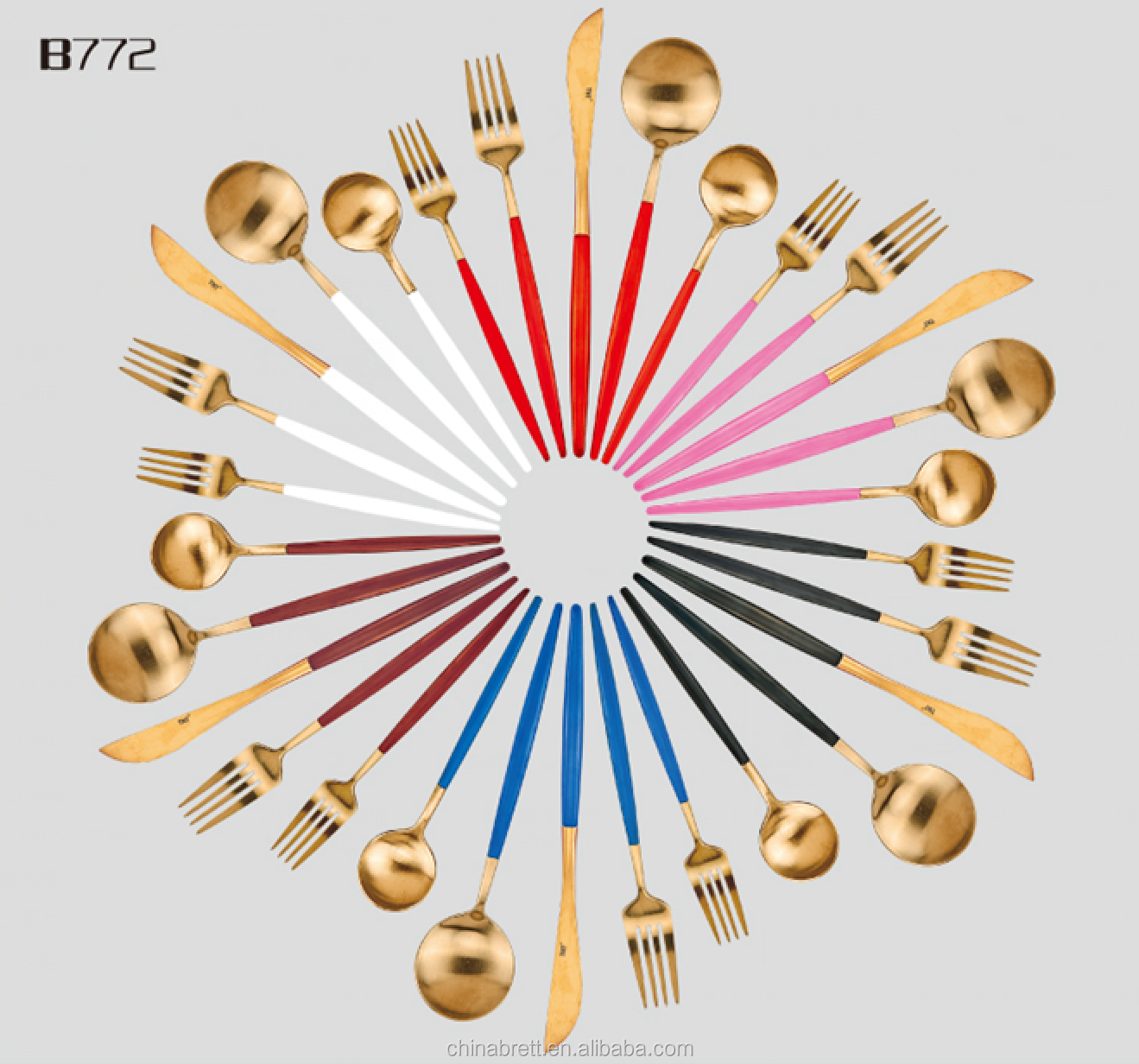 Chinabrett - Western 18/10 Nerezové stříbrné a zlaté příbory s bílou rukojetí z nerezové oceli zlaté příbory 9