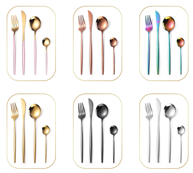 Chinabrett - 24 pecoj neoksidebla ŝtala tranĉilo, forko kaj kulero, tablotuko donaca skatolo neoksidebla ŝtala ora tranĉaĵo 18