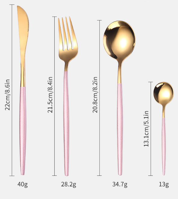 Chinabrett - 24 pecoj neoksidebla ŝtala tranĉilo, forko kaj kulero, tablotuko donaca skatolo neoksidebla ŝtala ora tranĉaĵo 14