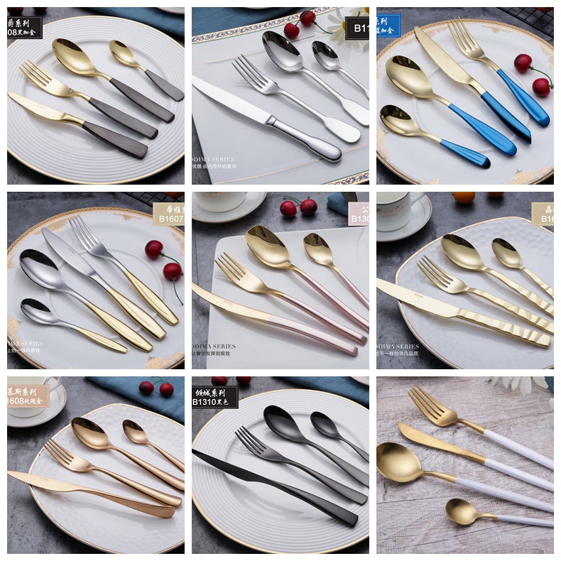 Chinabrett - luxusní nerezová ocel Rose Gold Cutlery s modrou rukojetí z nerezové oceli zlaté příbory 13
