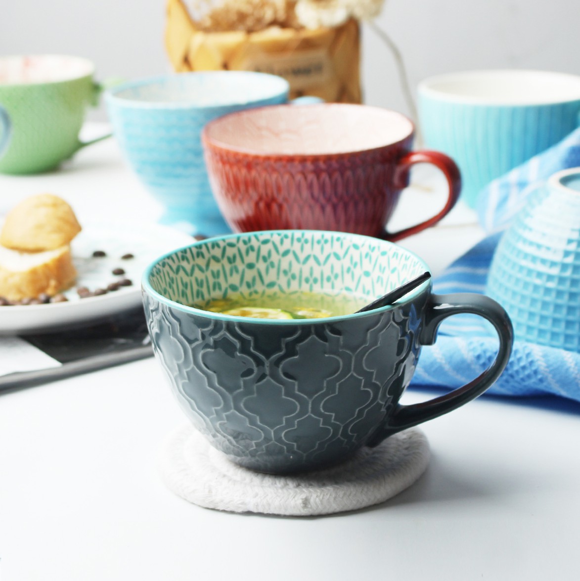 Ceramic Nordic Mug Relief Hand-Painted Large Capacity 360ml 380ml Coffee Cup Household Water Milk Cup Breakfast Cup 13