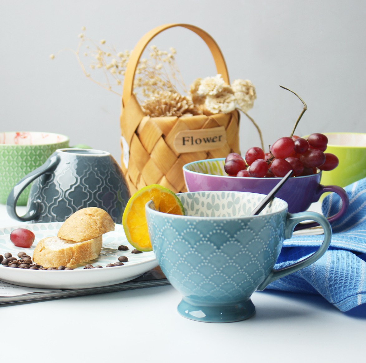 Ceramic Nordic Mug Relief Hand-Painted Large Capacity 360ml 380ml Coffee Cup Household Water Milk Cup Breakfast Cup 14