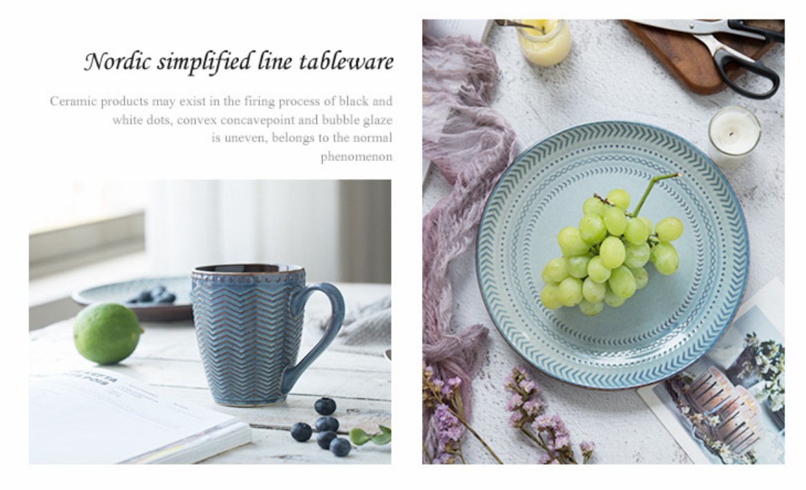 European Style Relief Ceramic Disc Fruit Salad Plate Soup Bowl Western Restaurant Stoneware Set 7