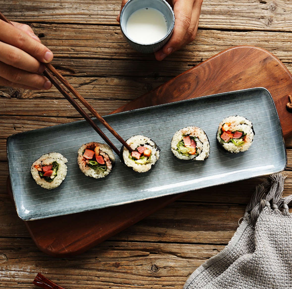 Rustic Creative Stripes Tableware Personality Color Glazed Ceramic Dinner Plates Hotel Restaurant Cafe Crockery Set 10