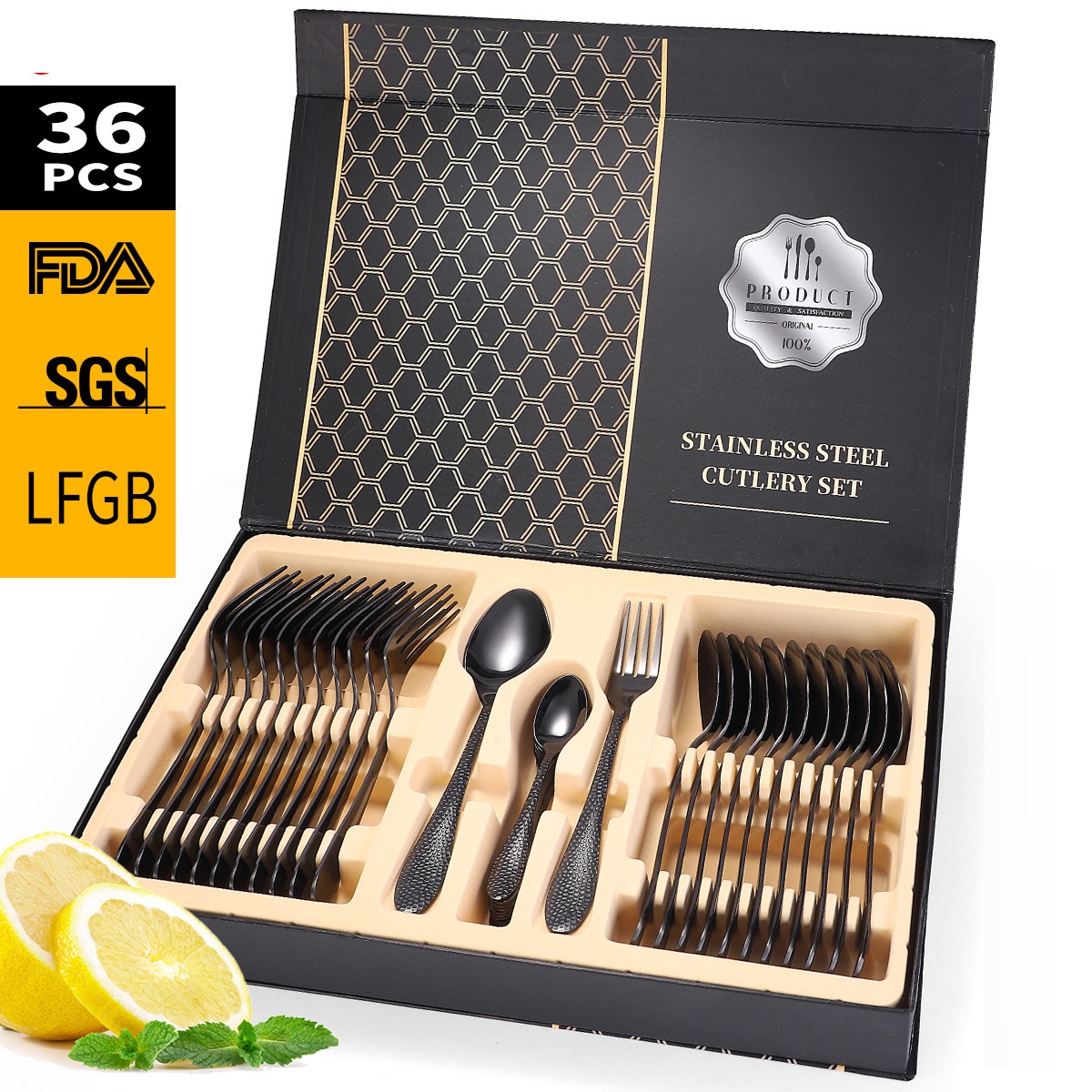 Neoksidebla ŝtala tablotablo 36 pecoj fiksitaj tranĉaĵoj starigitaj forko kulero aro donaco skatolo aro Amazon varma stilo produktoj 2